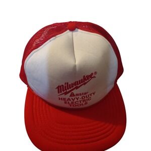 VTG Milwaukee Amstar Heavy-Duty Electric Tools Trucker Hat Red White Snapback‎